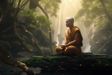 Foto op Canvas Asian monk meditating in the forest © Celina