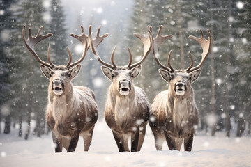 Three Reindeer in the Snow 