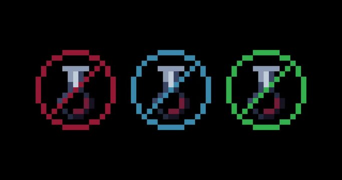 Black screen of no potion , no potion icon bits pixel slowly appeared and dissappeared. Simple animation from pixel dots form sets of warn potion icon . Usefull for game asset or design asset animate.