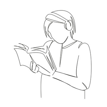 recommend clip art: girl reading a book with headphones