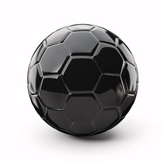 An isolated black football lays against a pristine white backdrop.