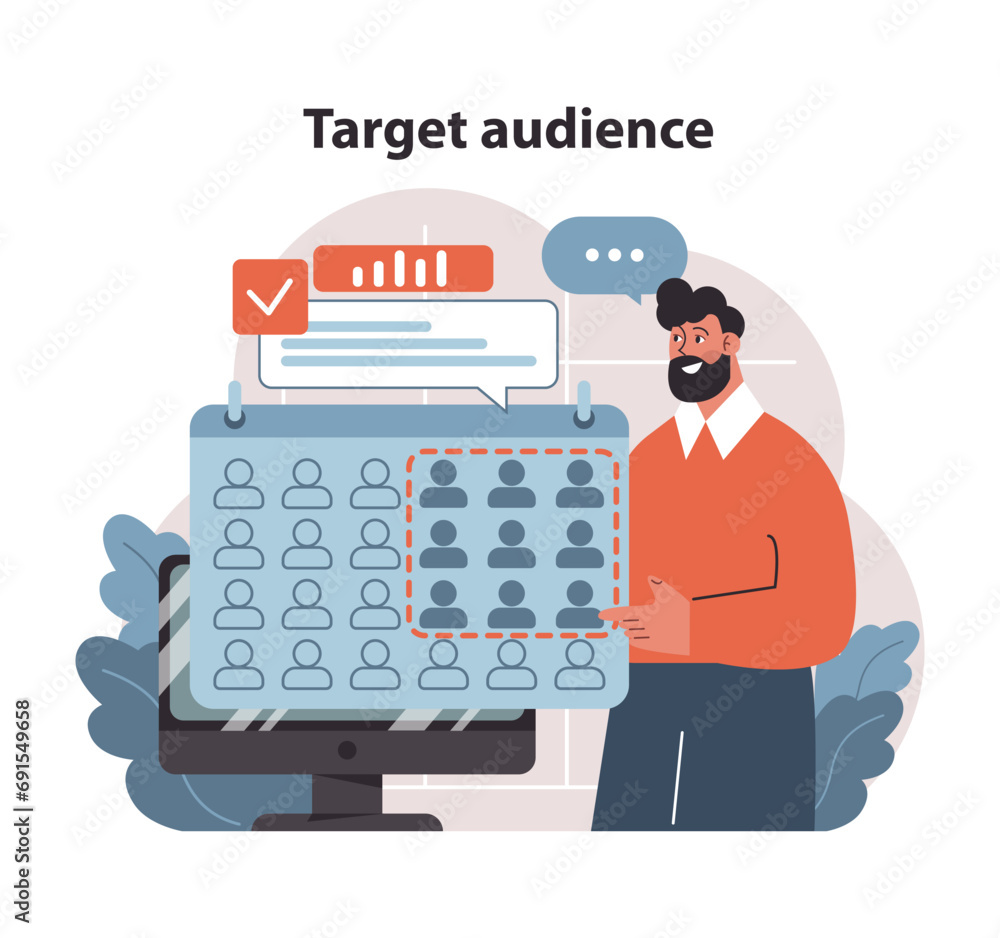 Poster market penetration concept. a savvy marketer identifies target audience on a dynamic dashboard. harn