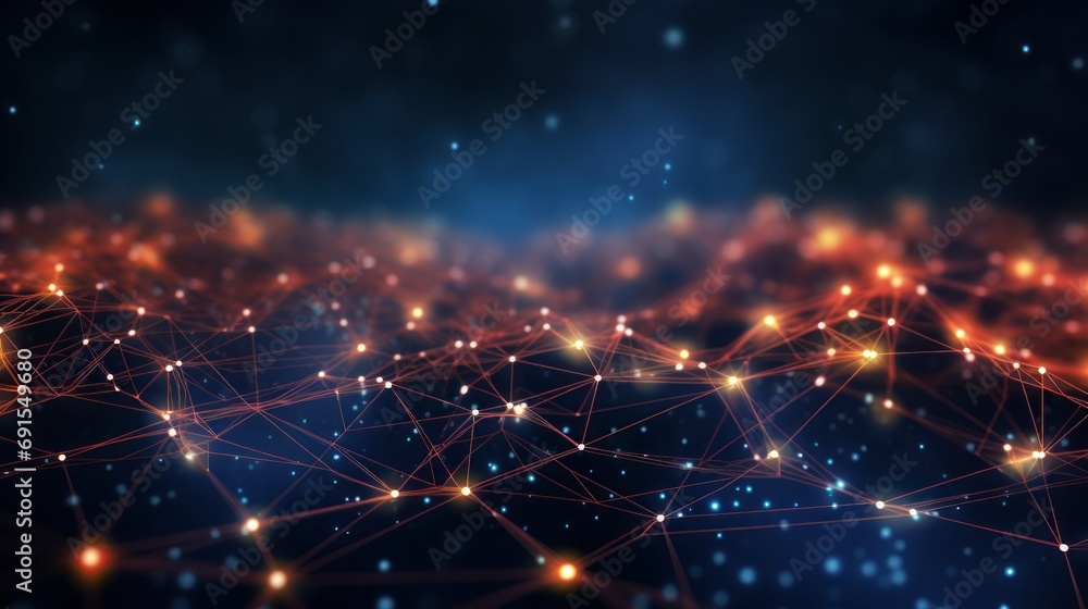 Poster dynamic cyberspace: neon glow and digital network connections, abstract 3d render