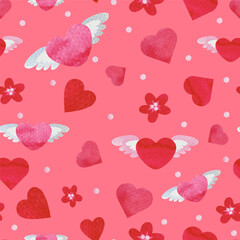 watercolor hearts love seamless pattern