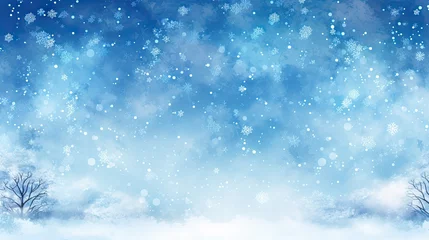Deurstickers Winter Wonderland Lanscape Comic Style Background - Beautiful Winter Nature Hand-Drawn, Detail-Rich,  Modern Graphics Landscape Background created with Generative AI Technology © Sentoriak