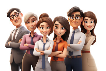 Smiling group of business leaders characters isolated. Office workers team, employees group, teamwork. Ai generative cartoon characters on transparent png background