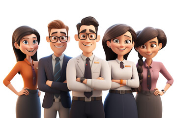 Smiling group of business leaders characters isolated. Office workers team, employees group, teamwork. Ai generative cartoon characters on transparent png background