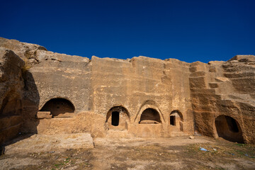 Ruins of rock cut building in Dara ancient city. Mardin, Turkey.