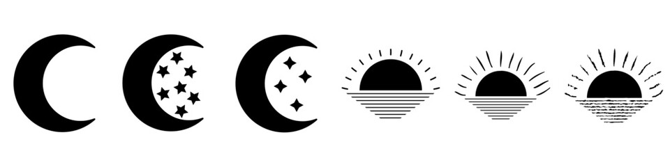 Moon and sun sign vector. Moon vector background. Moon icon. Vectorna icon of the moon. Sun vector background. Sun icon. Vectorna icon of the sun. 