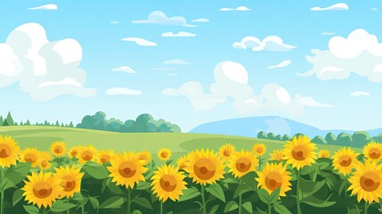 Fototapeta na wymiar Beautiful Animated Sunflower Flower Background with Empty Copy Space for Text - Flowers Nature Backdrop - Flat Vector Flower Graphic Illustration Wallpaper created with Generative AI Technology