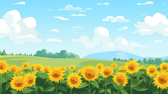 Beautiful Animated Sunflower Flower Background with Empty Copy Space for Text - Flowers Nature Backdrop - Flat Vector Flower Graphic Illustration Wallpaper created with Generative AI Technology