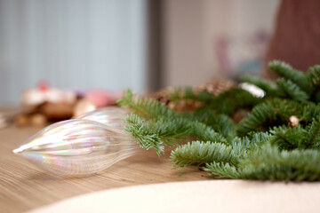 Homemade Craft christmas tools and decorations on table © Rychko Yevhen
