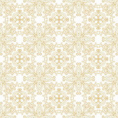 Golden seamless ornamental laced  vector pattern, on white background