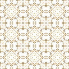 Golden seamless ornamental laced  vector pattern, on white background
