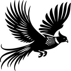 Flying Pheasant Silhouette Vector, Black Silhouettes Of Pheasant In Different Pose