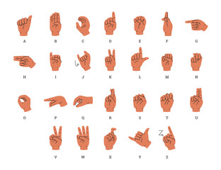 Alphabet in sign language for people with deafness, flat vector isolated. © Kudryavtsev