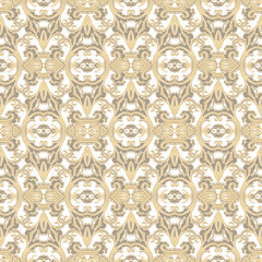 Golden seamless ornamental laced  vector pattern, on white background