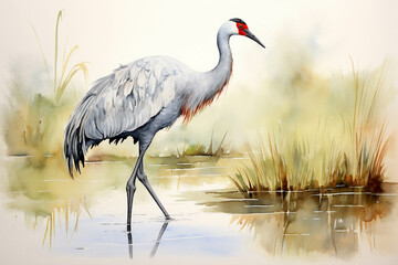 Fototapeta premium Watercolor picture of a crane.