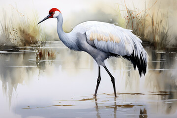 Obraz premium Watercolor picture of a crane.