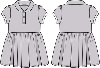 KID GIRLS WEAR KNIT DRESS FRONT AND BACK VECTOR ILLUSTRATION