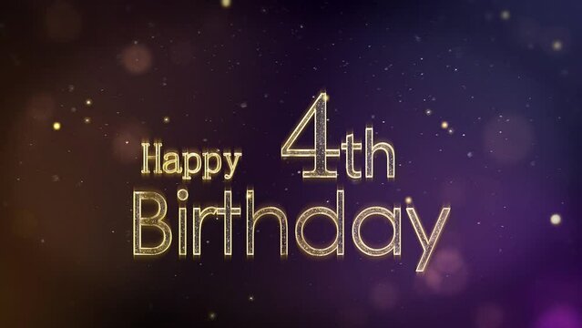 Happy 4th birthday greeting with stars and golden particles, birthday