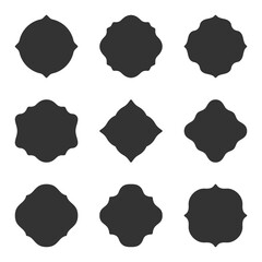 Frame label sticker shape template black silhouette set. Paper price tag stamp name card gift label insignia wedding invitation card sale wax imprint ornate retro shape festive print seal isolated