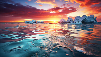 Beautiful cold iceberg with sunset