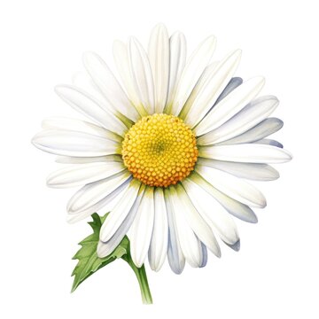 One watercolor daisy flower. Chamomile on white