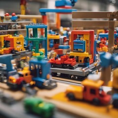 Fototapeta premium Toy Manufacturing Factory Illustrating a scene where toys are being manufactured on assembly lines, showcasing the production process