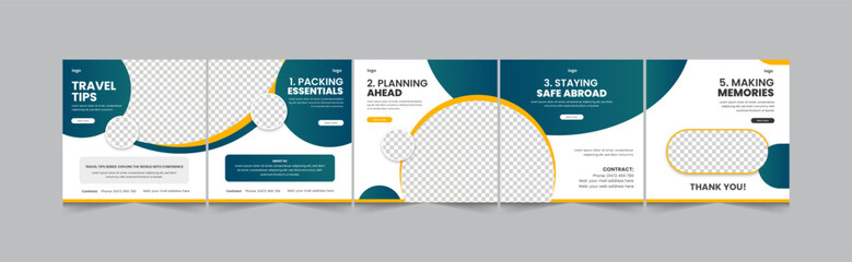 Set of instagram carousel for travels, social media carousel post template for tourism or agents,  Social media carousel post template, set of instagram carousel for travels, creative square banner de © thedesignsource