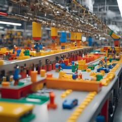 Toy Manufacturing Factory Illustrating a scene where toys are being manufactured on assembly lines, showcasing the production process