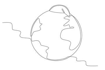 Earth wears a hat. Earth Hour one-line drawing