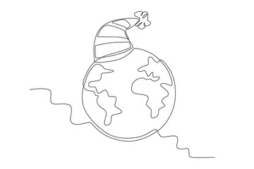 Turn off the lights to save the earth's climate. Earth Hour one-line drawing