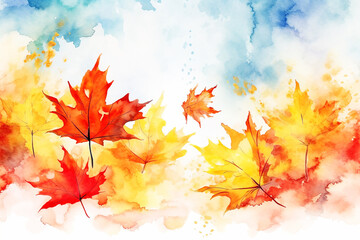 Naklejka na ściany i meble Abstract watercolor leaves autumn background