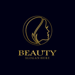 Women's hair salon with modern gold logo design. Premium Vector beauty logo.