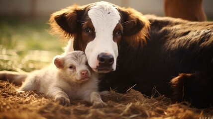 Fototapeta premium Dog caressing its calf AI Generated pictures