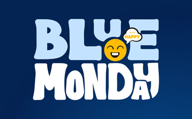 Blue monday lettering design with happy smile