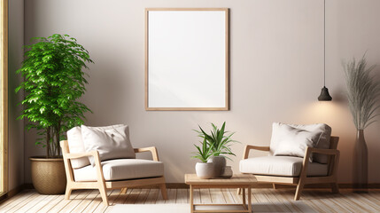 Empty white frame with modern living room