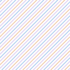 Thin diagonal stripes pattern. Seamless background of lilac, orange and blue