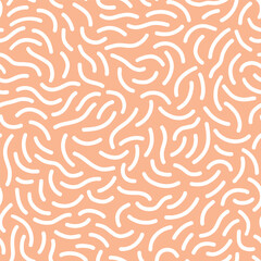 Vector seamless wavy blue monochrome pattern. Abstract linear waves on the water. Trendy color of 2024 Peach Fuzz