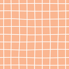 Vector kawaii checkered monochrome seamless pattern. Trendy color of 2024 Peach Fuzz. Imitation mosaic