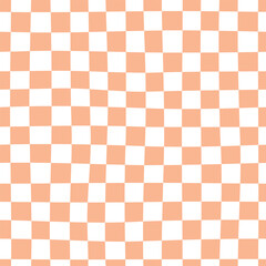 Vector kawaii seamless checkered chessboard pattern. Trendy color of 2024 Peach Fuzz - 691569673