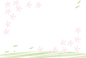 水彩風の桜の小花が舞うイラストフレーム