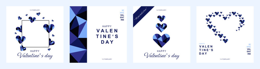 Valentine's day concept posters set. Romantic event celebration greeting cards. Cute love banners or greeting cards. Happy valentine design vector set. - obrazy, fototapety, plakaty