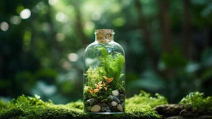 Close-up of Empty Glass Bottle on Green Plant in Nature generated by AI tool