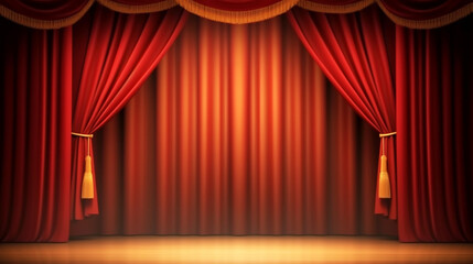 Red stage curtain and spotlight