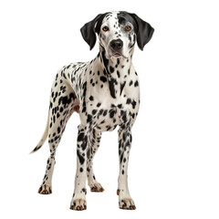 a Dalmatian dog, standing, full body front 3/4 view, in a PNG, Pet-themed, isolated, and transparent photorealistic illustration. Generative ai