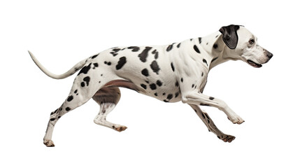 a Dalmatian running in a side view, PNG,  isolated and transparent Pet-themed, photorealistic illustration. Generative ai - obrazy, fototapety, plakaty
