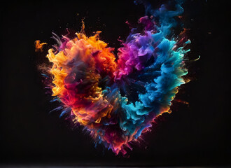 Obraz premium An explosion of colorful colors in the heart. Feelings and emotions. AI 