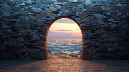 AI Generated The wall door gate made of smooth stone Photo